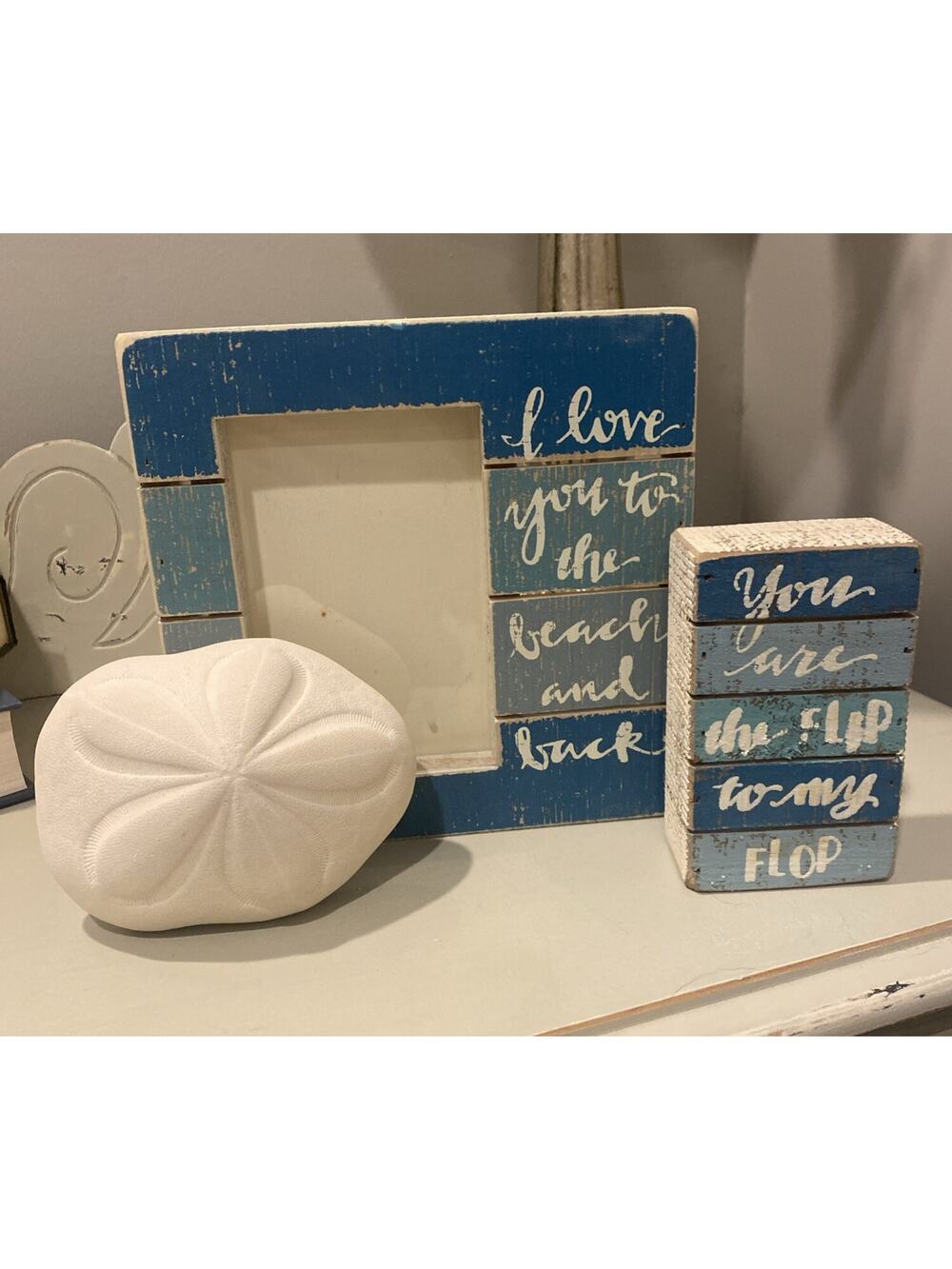 Primitives By Kathy Beach Lot Wood Picture Frame And Shell Blue Sea Lot of 3